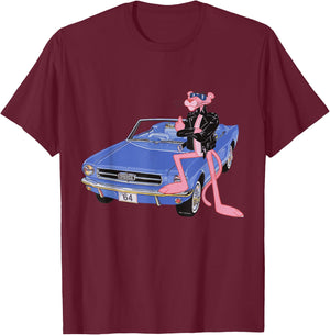 Pink Panther Vintage 1964 Convertible Car Cool Cat , black T-Shirt - T-Shirt | Maroon