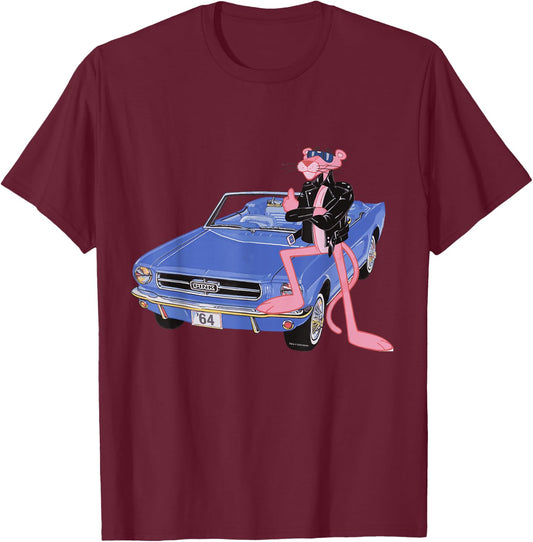 Pink Panther Vintage 1964 Convertible Car Cool Cat , black T-Shirt - T-Shirt | Maroon