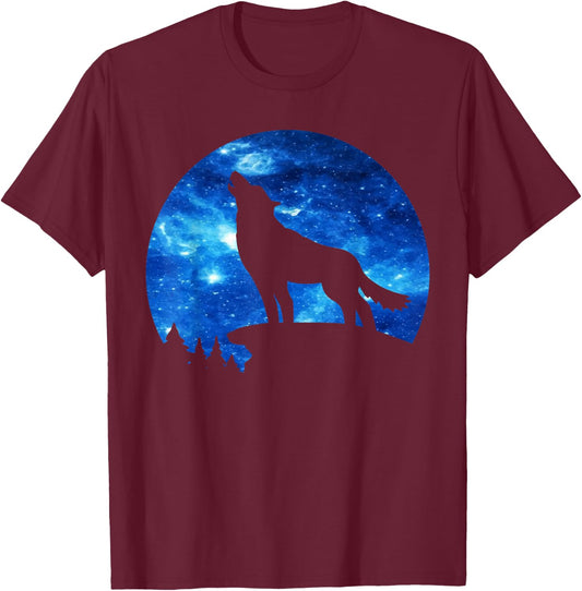 Wolf Paws Galaxy Wild Lone Wolves Stars Moon Wolf T-Shirt - T-Shirt | Maroon