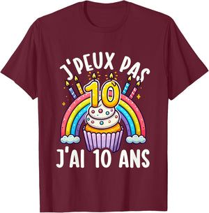 Kids Je Peux Pas Je ai 10 Ans Anniversaire Funny Funny Kawaii , Black, 2 T-Shirt - T-Shirt | Maroon