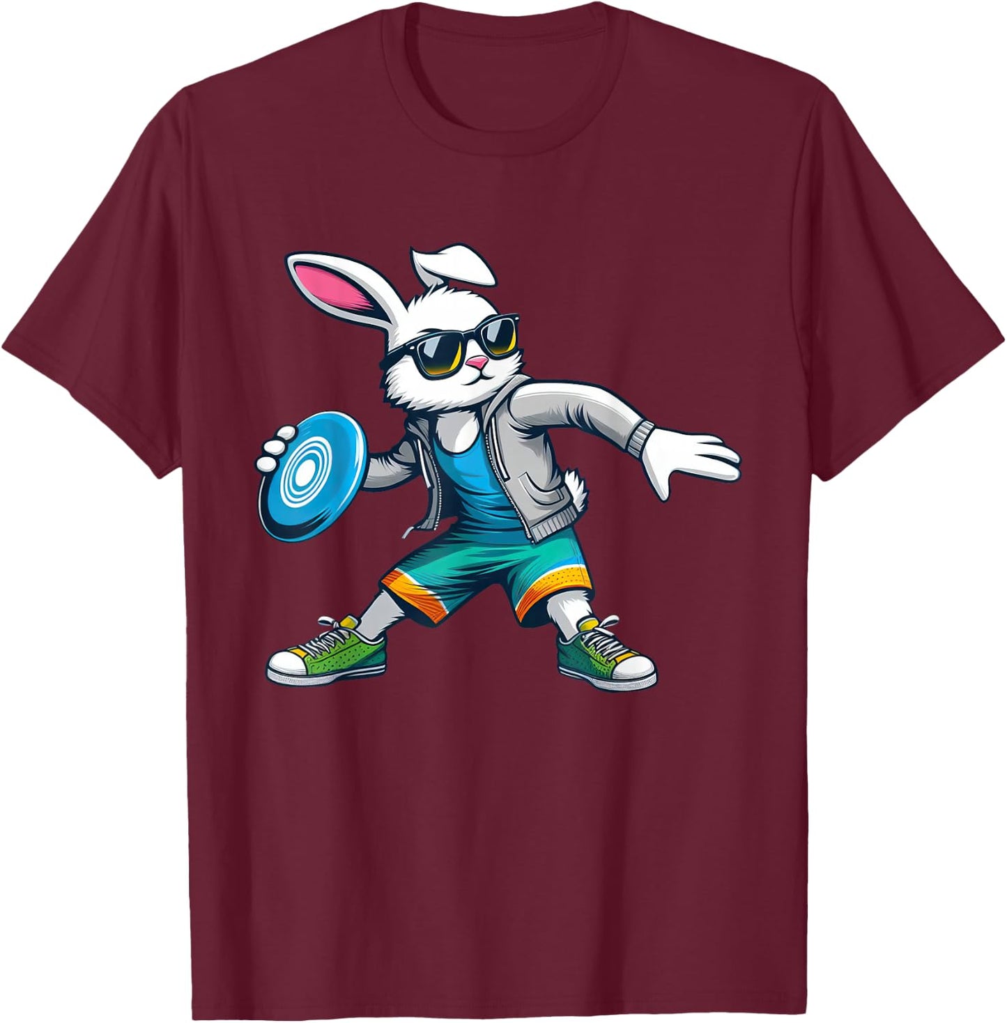 Funny Disc Golf Player Bunny Kids Men Easter T-Shirt - T-Shirt | Maroon
