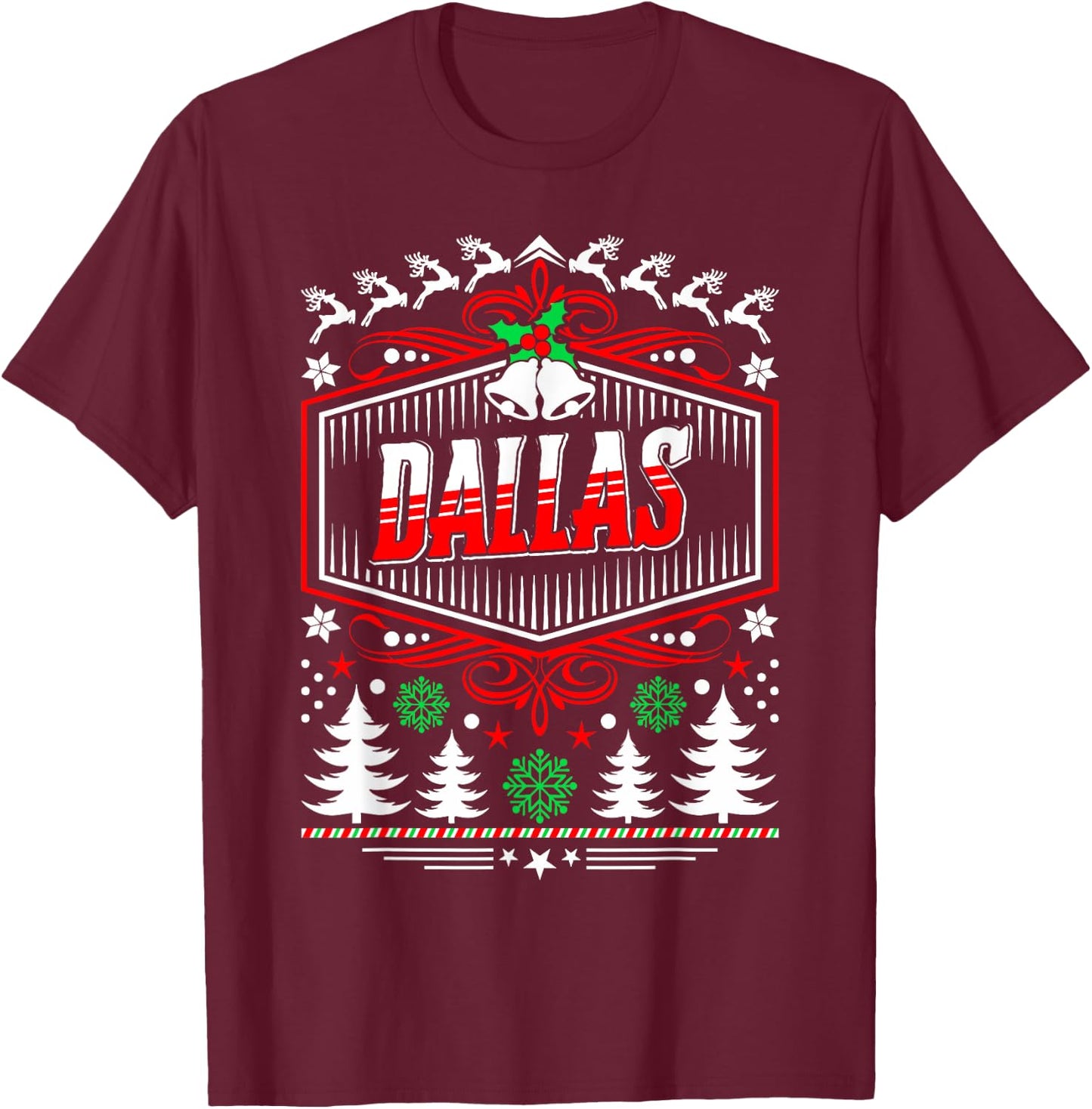 Dallas Ugly Christmas Gift Friends or Family T-Shirt - T-Shirt | Maroon