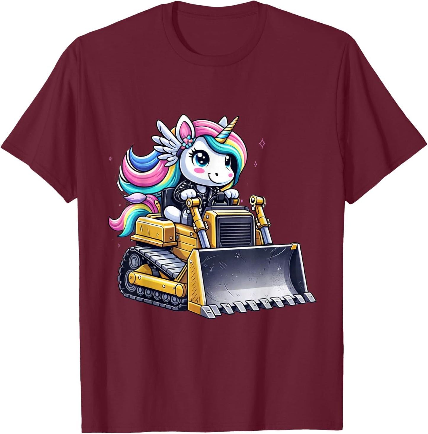 Unicorn Riding Bulldozer T-Shirt - T-Shirt | Maroon