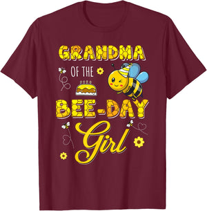 Grandma Of The Bee-Day Girl Hive Birthday Party Matching T-Shirt - T-Shirt | Maroon