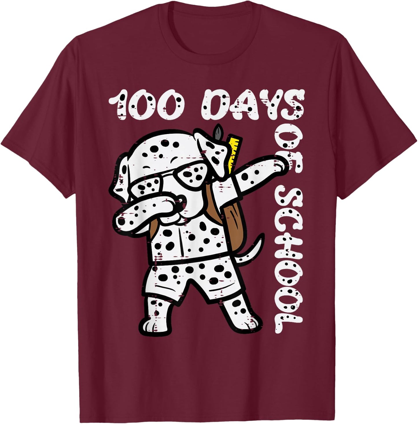 100 Days School Dalmatian Dog Dab 100th Day Boys Girls Kids T-Shirt - T-Shirt | Maroon