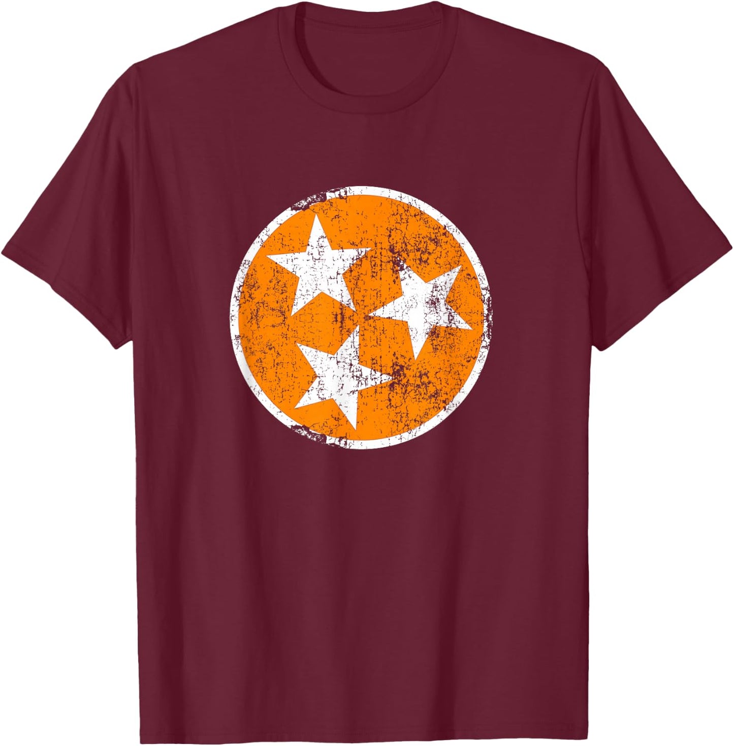 3 Star TN Orange and White Distressed Tennessee State Flag T-Shirt - T-Shirt | Maroon