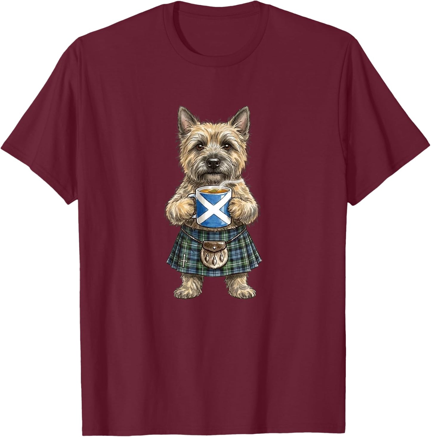 süß lustig Cairn Terrier Hund Tasse Kaffee Schottland Flagge T-Shirt - T-Shirt | Maroon