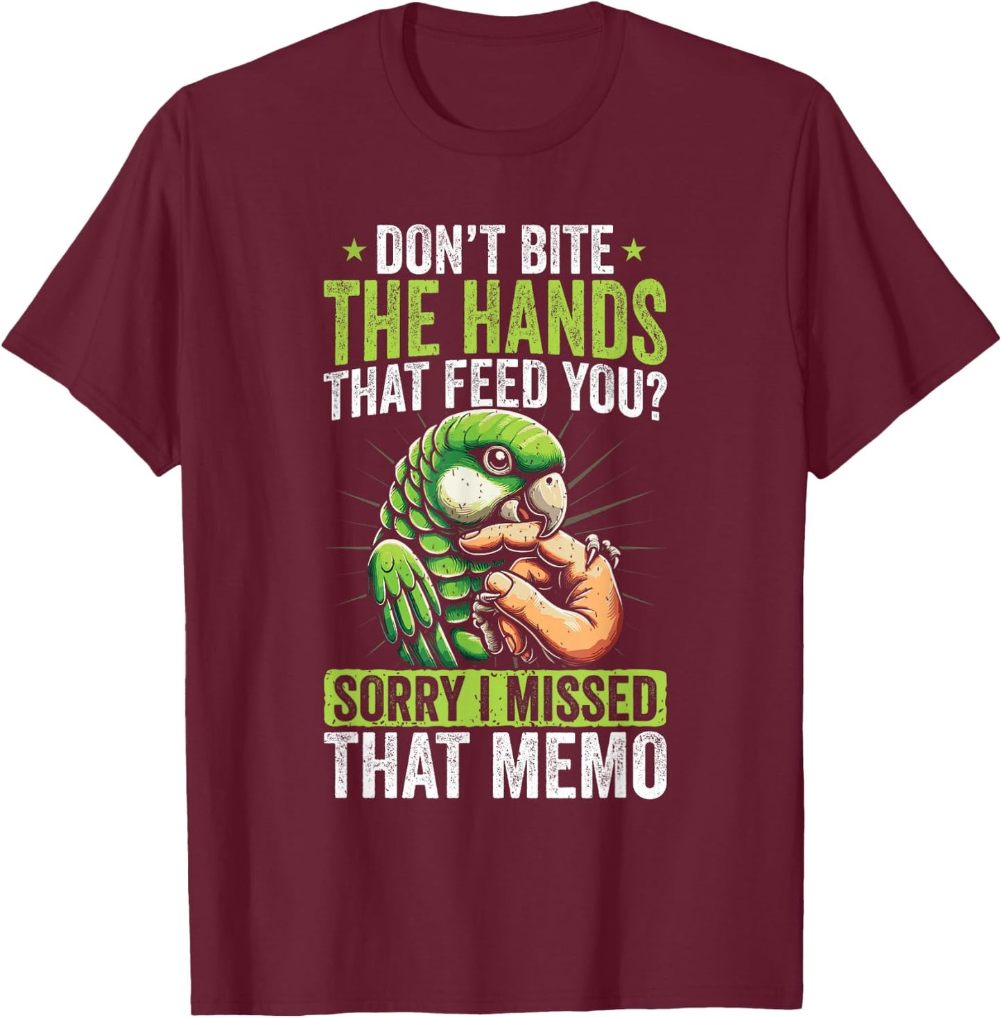 Green Quaker Parrot. T-Shirt - T-Shirt | Maroon
