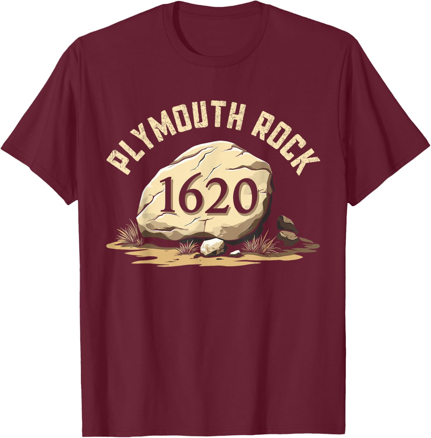Plymouth Rock, Vintage Plymouth Massachusetts, Plymouth Rock T-Shirt - T-Shirt | Maroon
