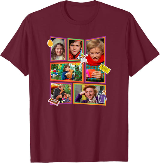 Willy Wonka And The Chocolate Factory Kids Boxed Up Frames T-Shirt - T-Shirt | Maroon