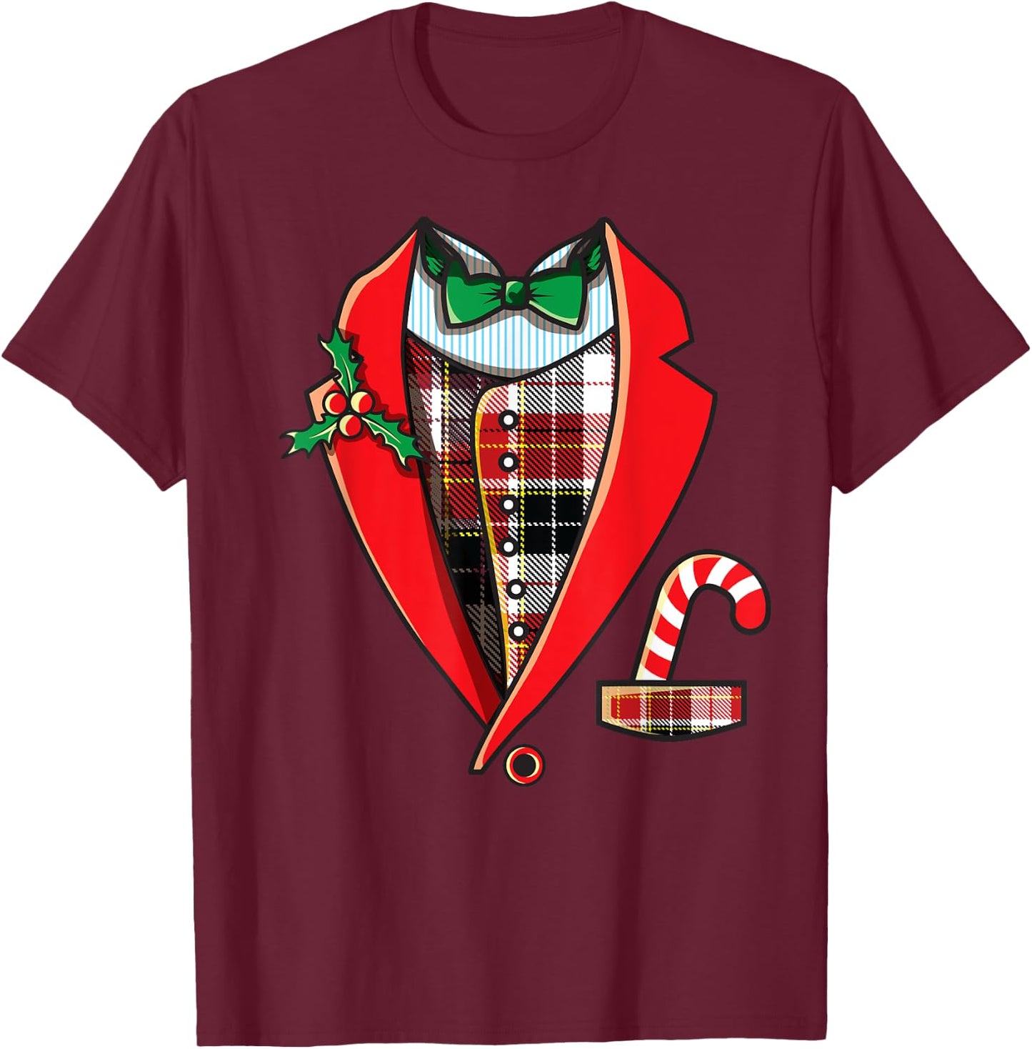 Christmas Tuxedo Shirt Funny Family Pajama Party Gift T-Shirt - T-Shirt | Maroon
