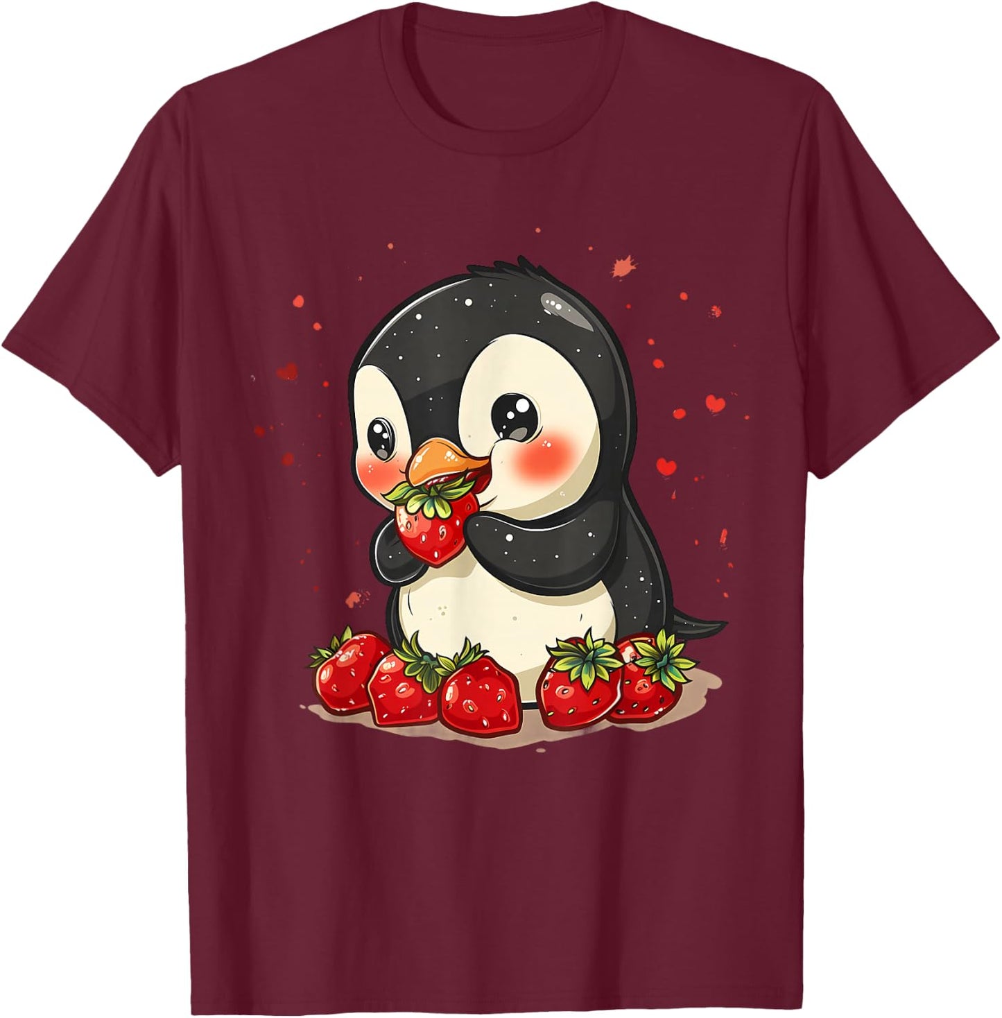 Strawberry Penguin Cute Strawberries Fruit Animal Lovers T-Shirt - T-Shirt | Maroon