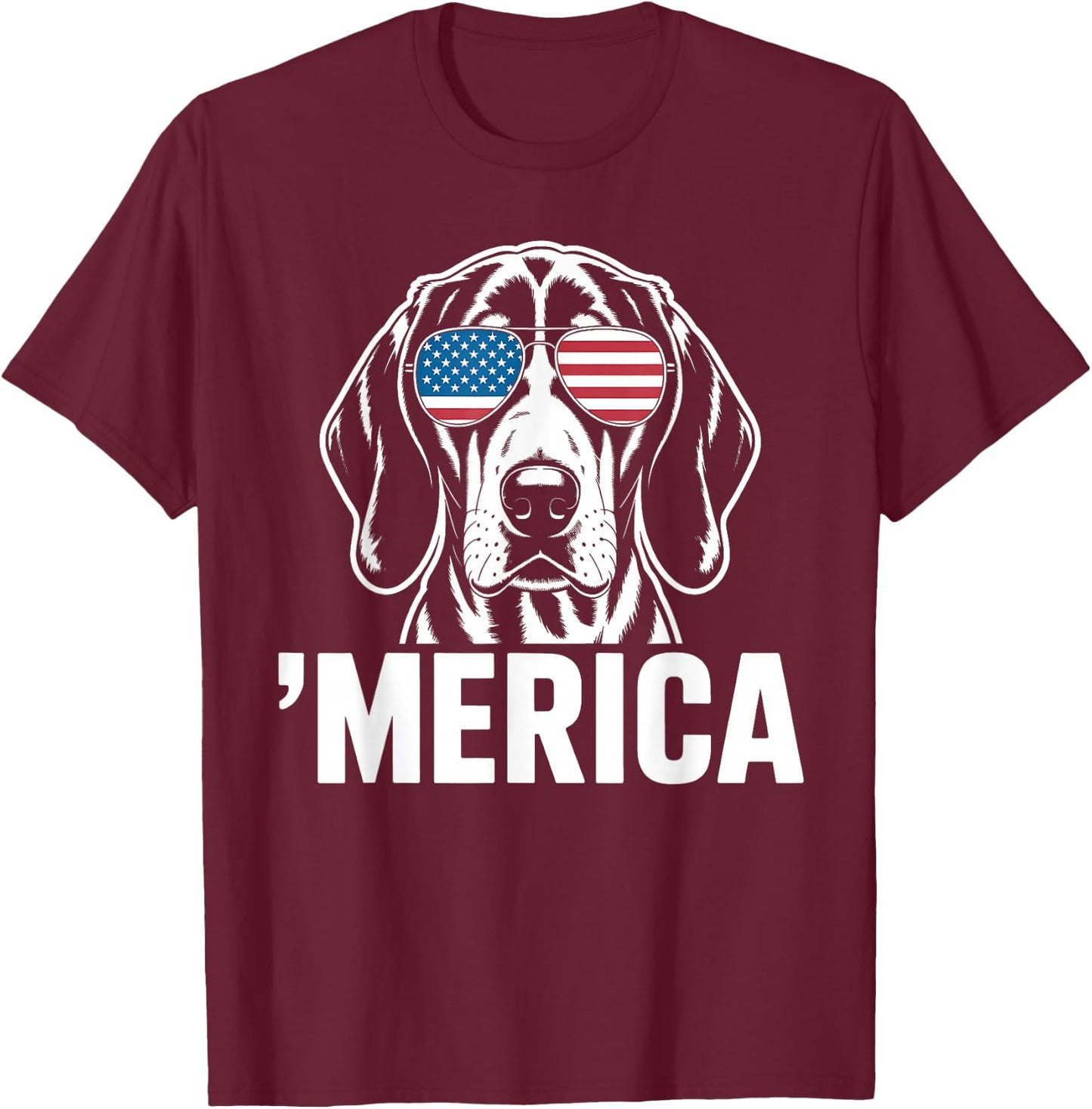 Patriotic American Flag 4th of July Treeing Walker Coonhound T-Shirt - T-Shirt | Maroon