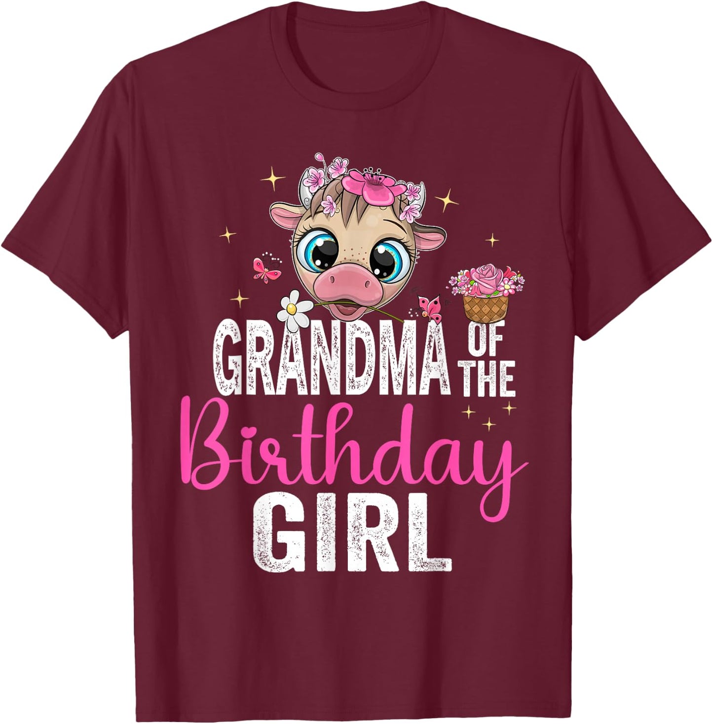 Grandma Of The Birthday Girl Shirt Cow 1 St Birthday Girl T-Shirt - T-Shirt | Maroon
