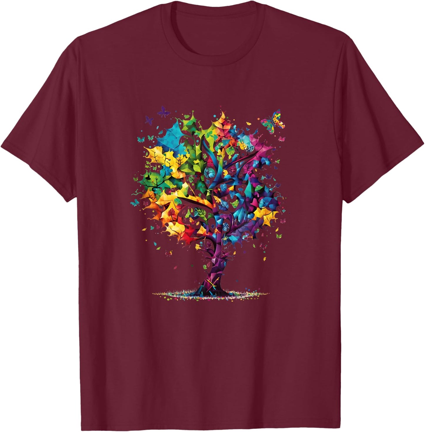 Awareness Autism Puzzle Pieces Colorful Tree Neurodiversity T-Shirt - T-Shirt | Maroon