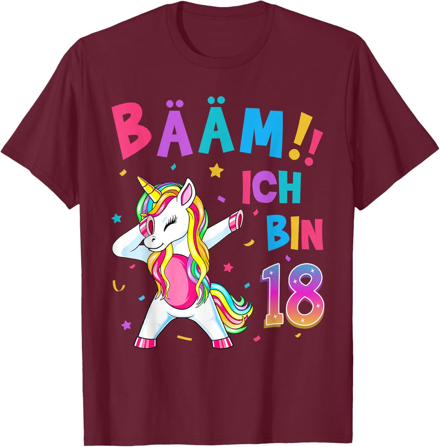 18th Birthday Girl 18 Years Dancing Funny Unicorn T-Shirt - T-Shirt | Maroon