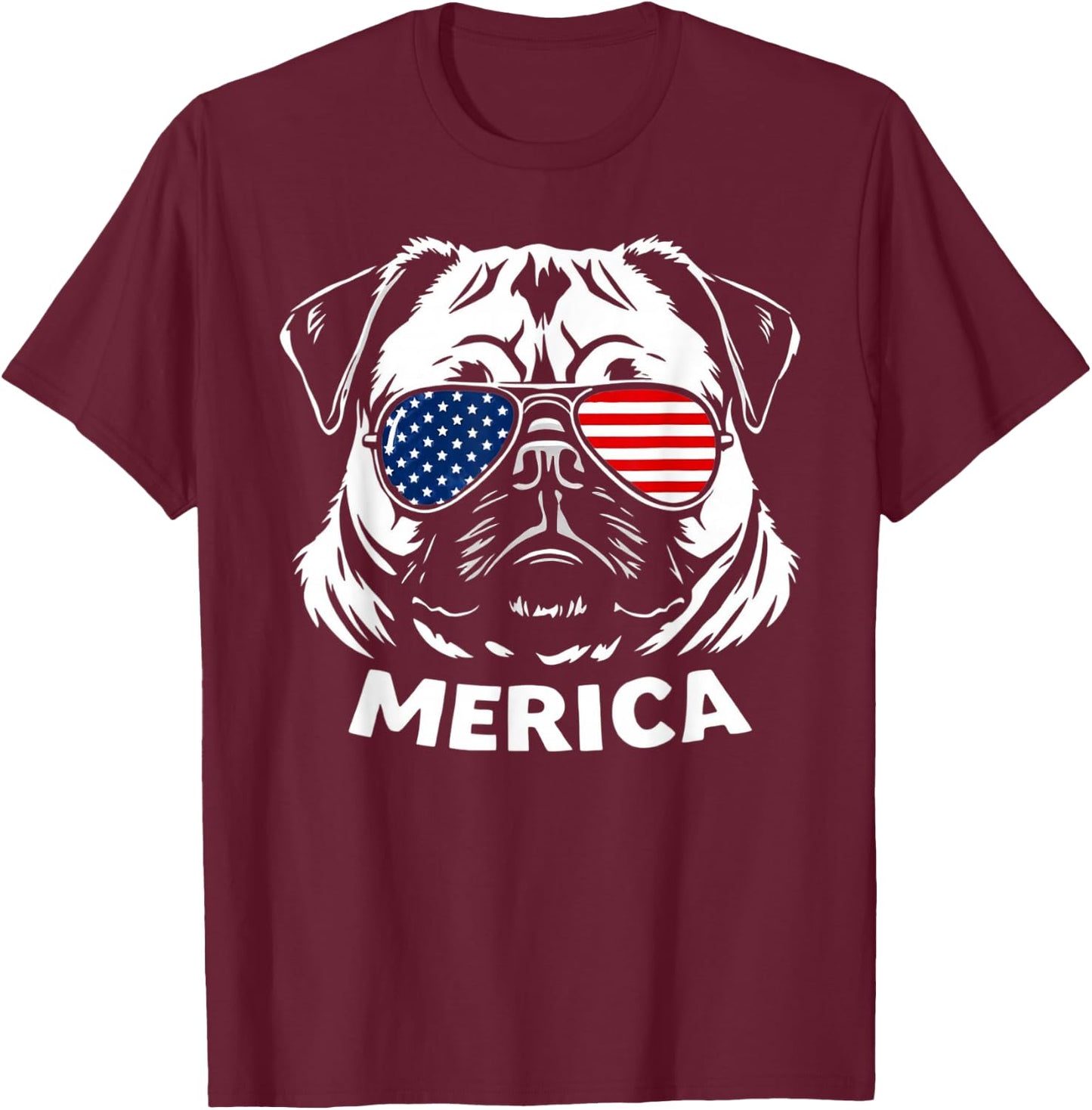 American Flag USA Merica Pug Dog 4th Of July kids women men T-Shirt - T-Shirt | Maroon