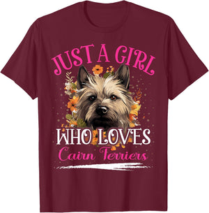 Just A Girl Who Loves Cairn Terriers Dog Girls T-Shirt - T-Shirt | Maroon