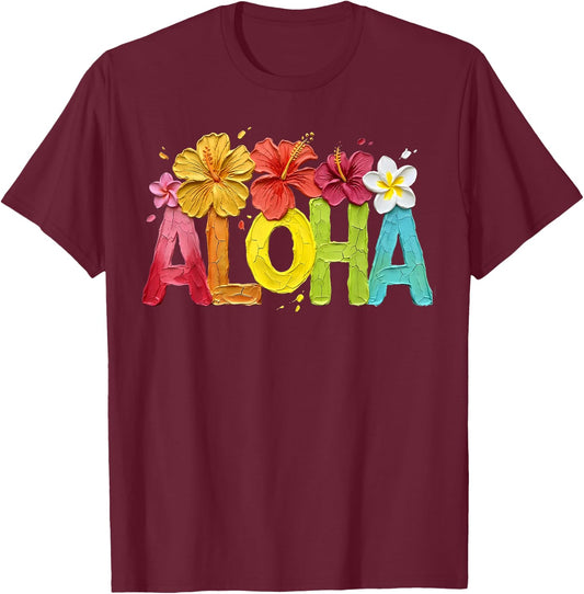 Painting Aloha Hibiscus Tropical Flower Surf Summer Vacation T-Shirt - T-Shirt | Maroon
