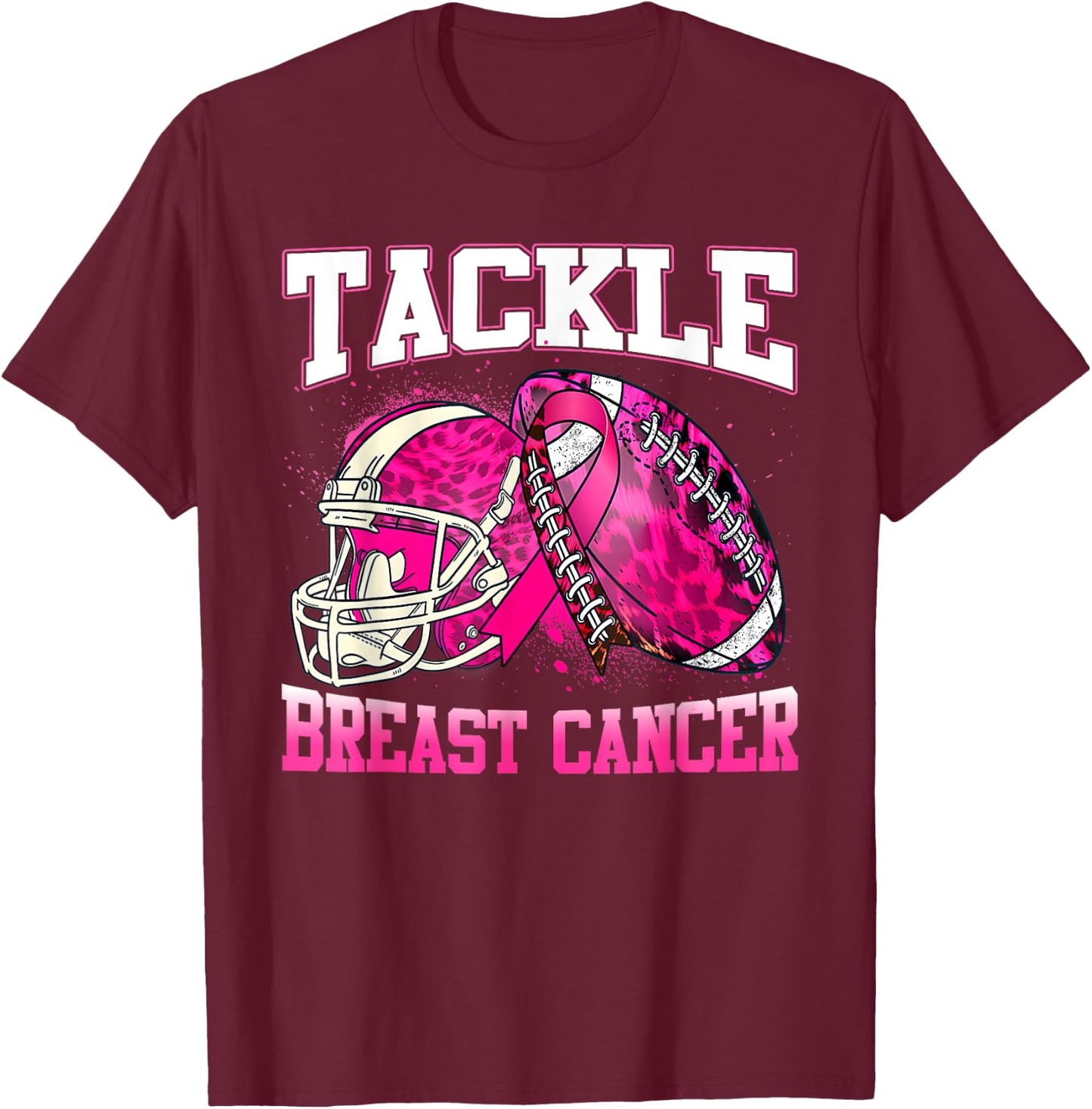 Tackle Breast Cancer Awareness Pink Ribbon Football Boy Kids T-Shirt - T-Shirt | Maroon