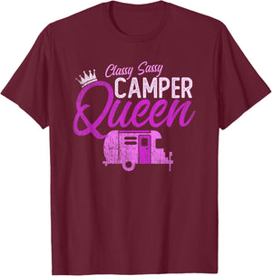 Funny Classy Sassy CAMPER QUEEN RV Princess Girl Camping T-Shirt - T-Shirt | Maroon
