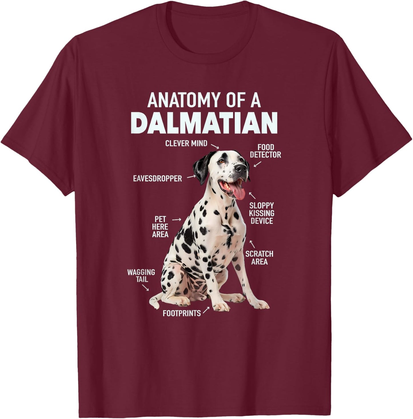 Anatomy Of A Dalmatian , Small, Black T-Shirt - T-Shirt | Maroon