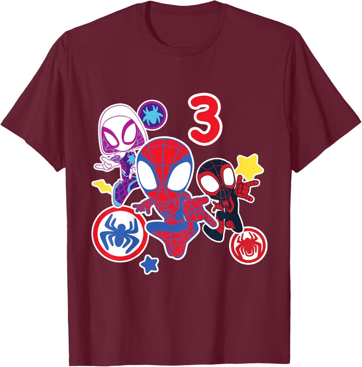 Kinder Marvel Spidey and His Amazing Friends 3 Year Old Birthday T-Shirt - T-Shirt | Maroon