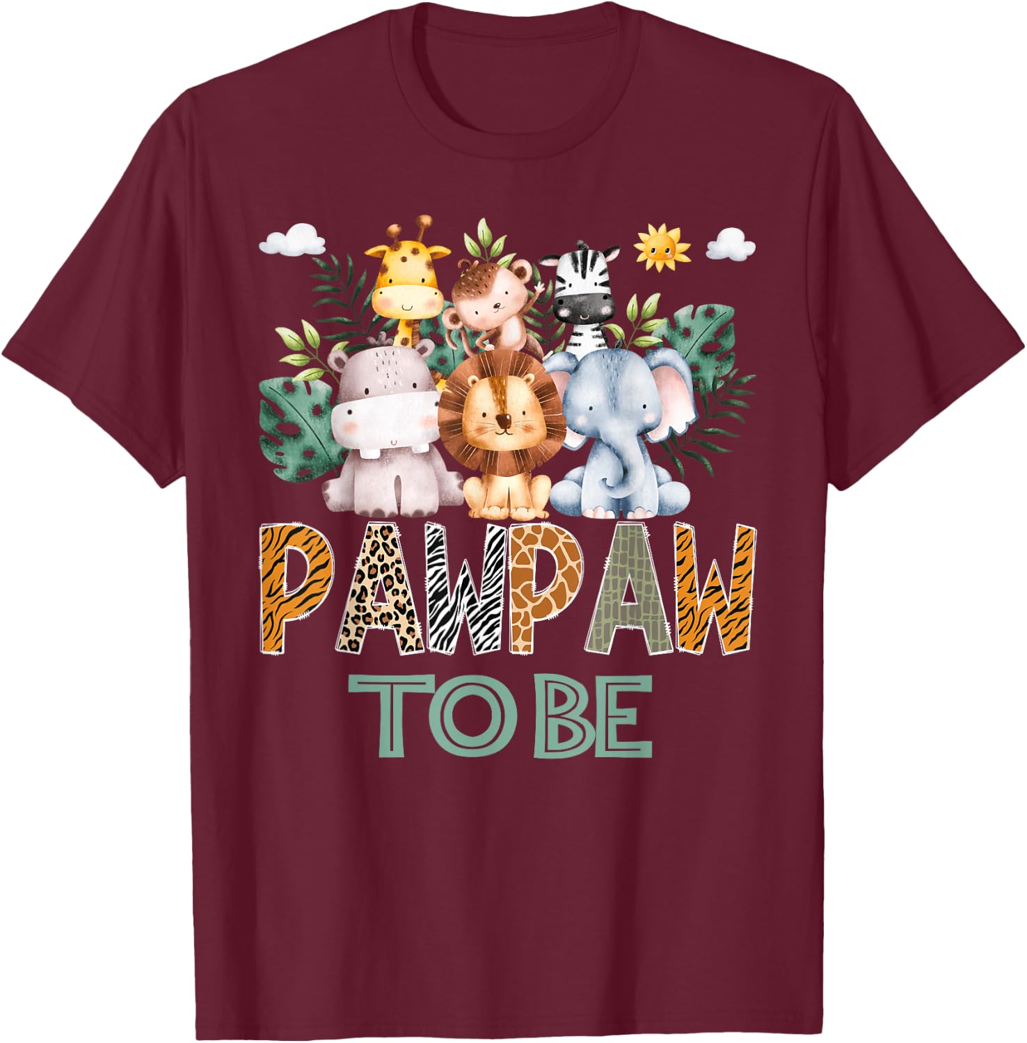 Soon To Be Pawpaw Jungle Animal Safari Gender Reveal T-Shirt - T-Shirt | Maroon