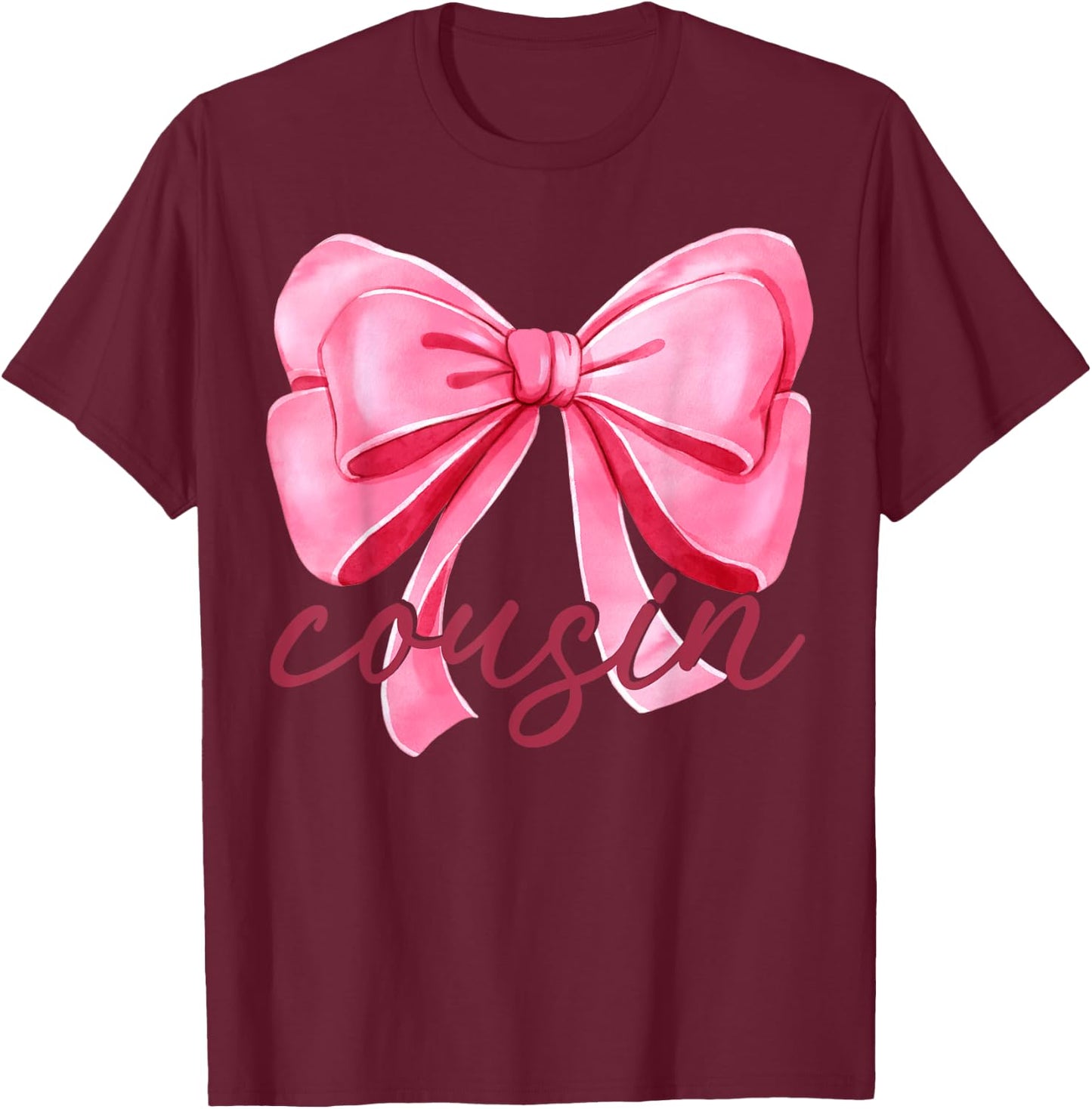 Cousin Pink Bow Birthday Baby Shower Family Pink Ribbon T-Shirt - T-Shirt | Maroon