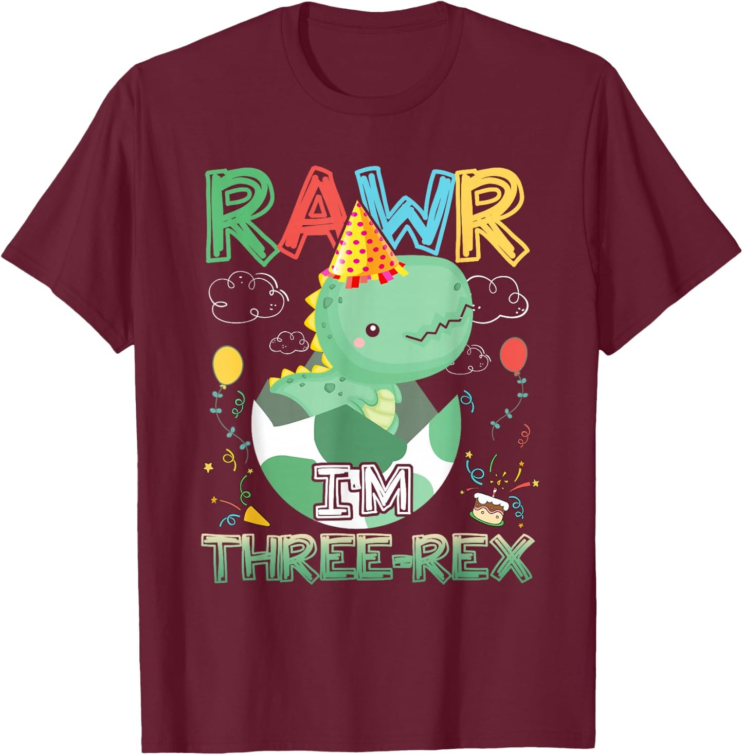 Kids Rawr I'm Three-Rex 3. Geburtstag 3 Jahre alter Dinosaurier T-Shirt - T-Shirt | Maroon
