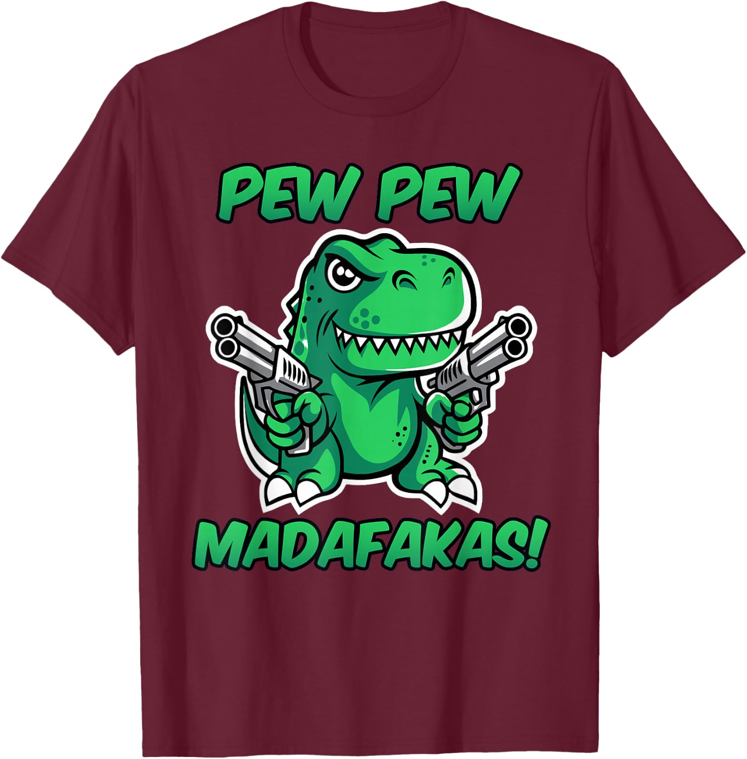 Funny T-Rex with Weapons T-Shirt - T-Shirt | Maroon