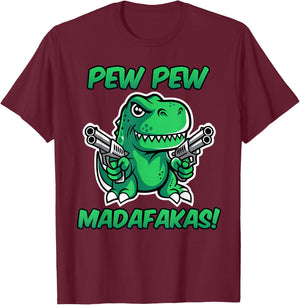 Funny T-Rex with Weapons T-Shirt - T-Shirt | Maroon