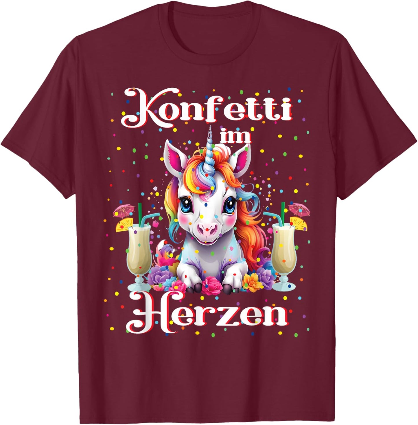 Unicorn Confetti in Heart Costume Carnival Costume Fancy Dress , black T-Shirt - T-Shirt | Maroon