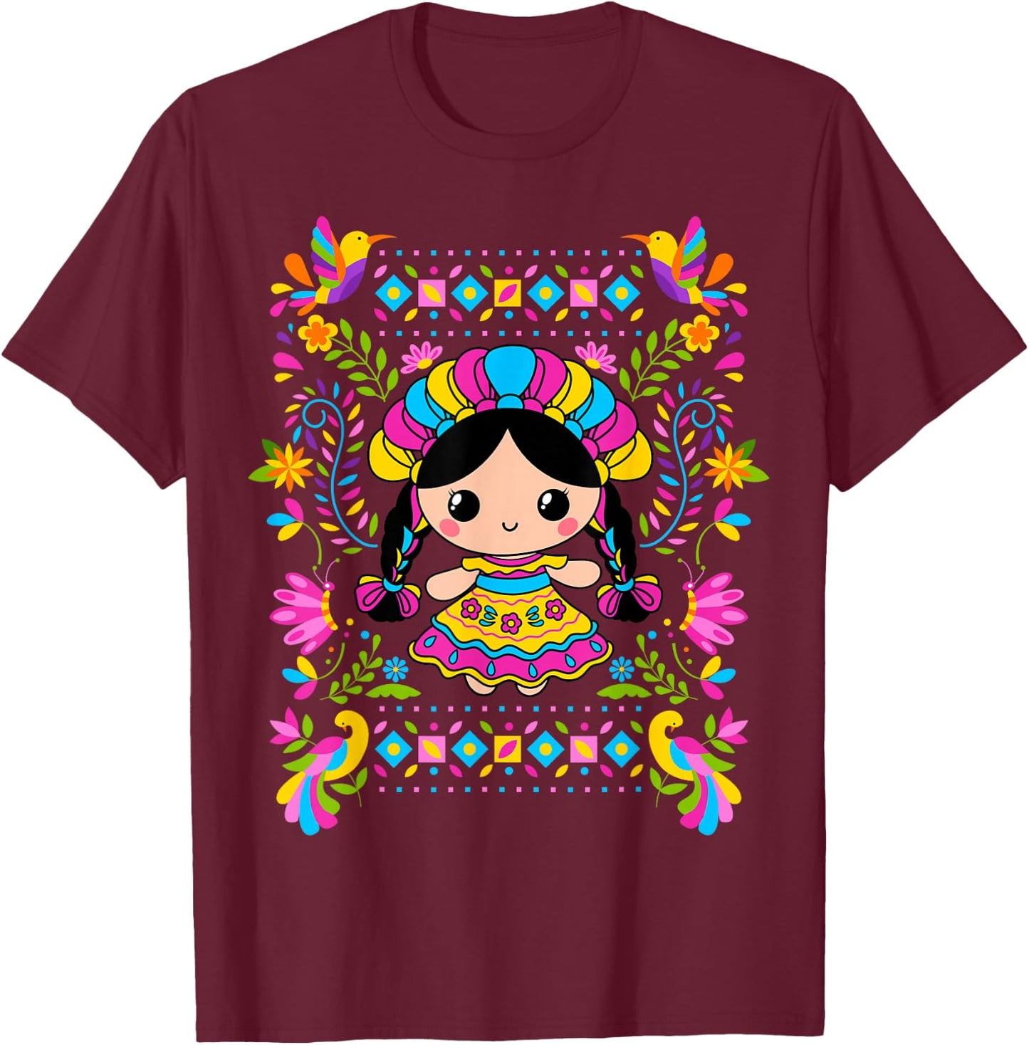 Muñeca Lele Mexican Maria Women Muñequita Mexicana Girl T-Shirt - T-Shirt | Maroon