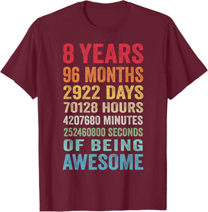 8th Birthday 8 Years Old Vintage Retro 96 Months T-Shirt - T-Shirt | Maroon
