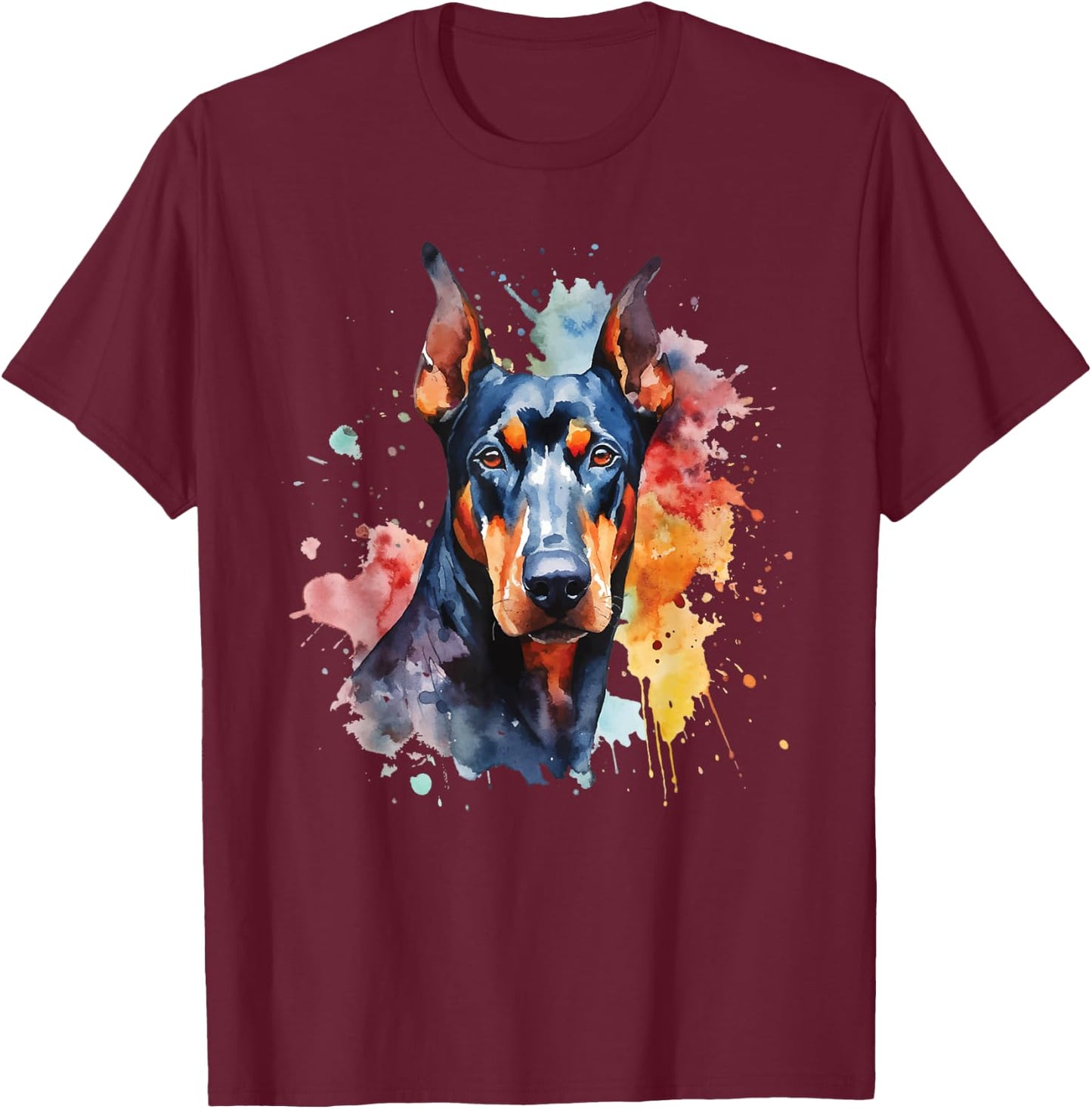 Doberman Pinscher Portrait - Dog Lover Pet Canine Lover T-Shirt - T-Shirt | Maroon