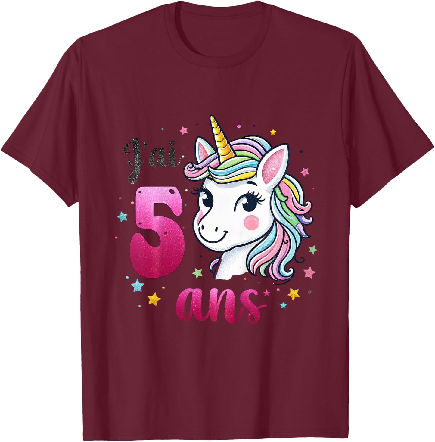 Children's Unicorn Girls I Have 5 Years Gift 5th Birthday , white, 2 T-Shirt - T-Shirt | Maroon