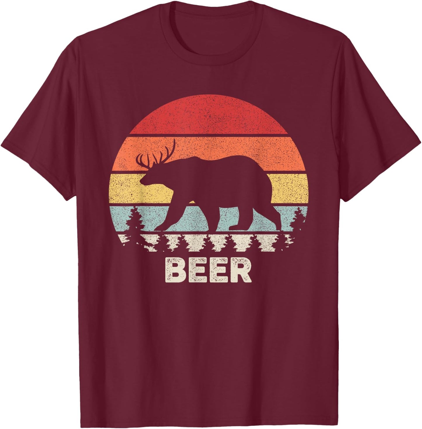 Retro Bear Deer Shirt Animal Lover Gifts Funny Beer Vintage T-Shirt - T-Shirt | Maroon