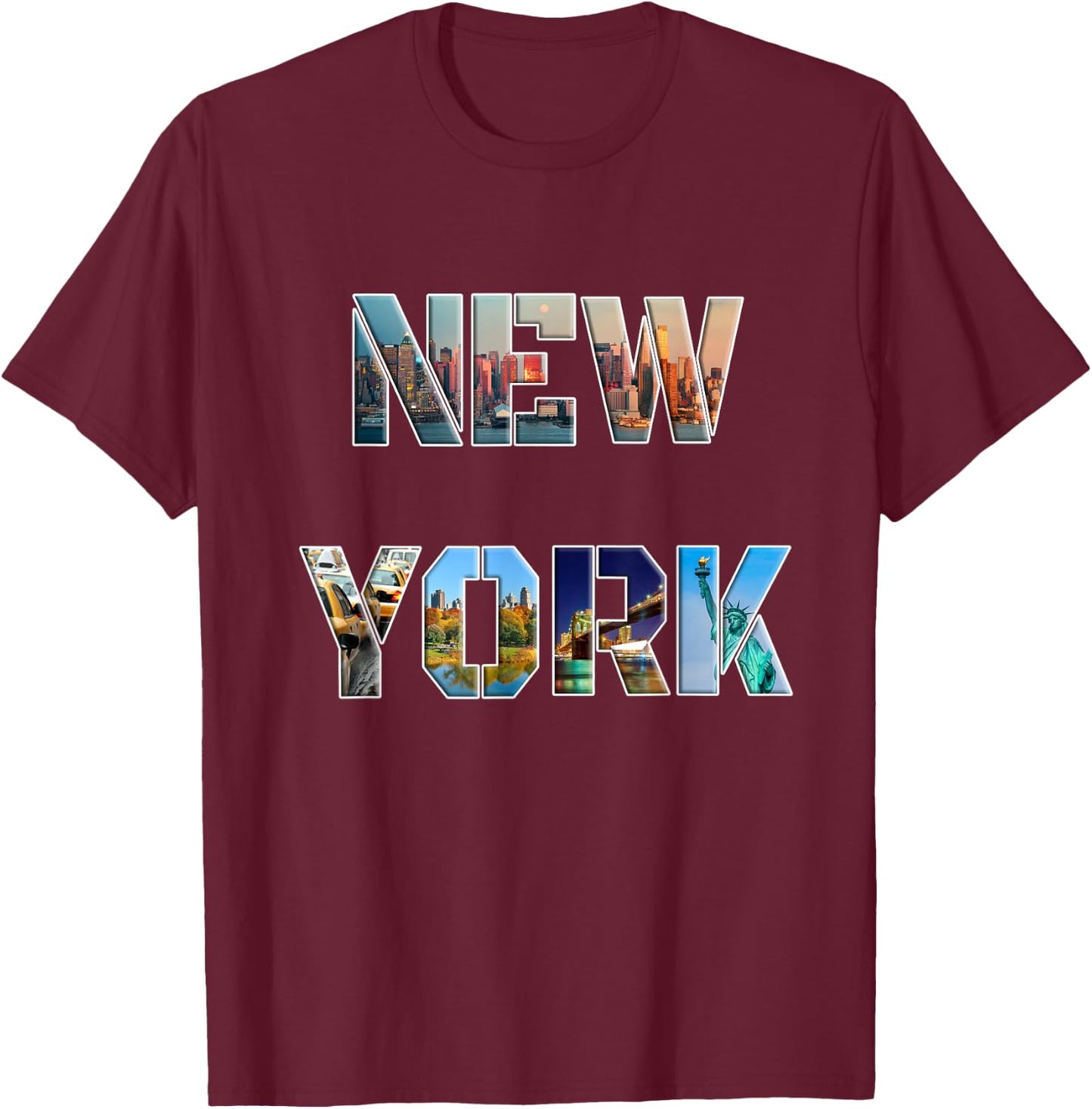 New York Modern Police Letter Images , Black, S T-Shirt - T-Shirt | Maroon
