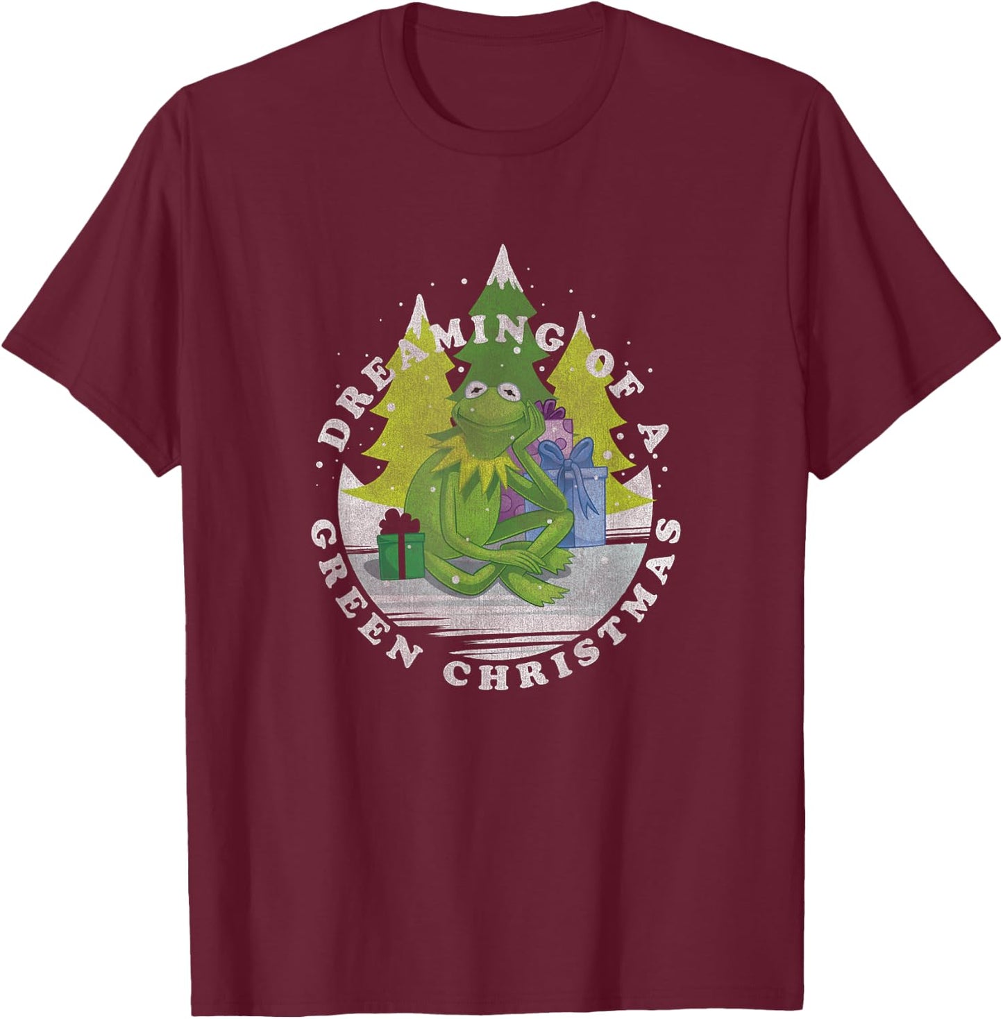 Disney Christmas The Muppets Kermit Dreaming of Green T-Shirt - T-Shirt | Maroon