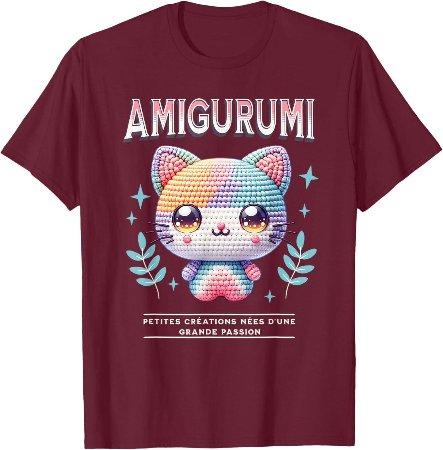Amigurumi Kawaii Funny Funny Cat Design Gift T-Shirt - T-Shirt | Maroon