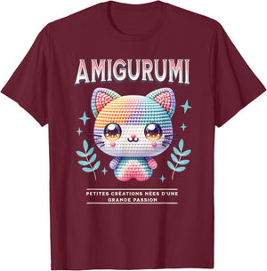 Amigurumi Kawaii Funny Funny Cat Design Gift T-Shirt - T-Shirt | Maroon