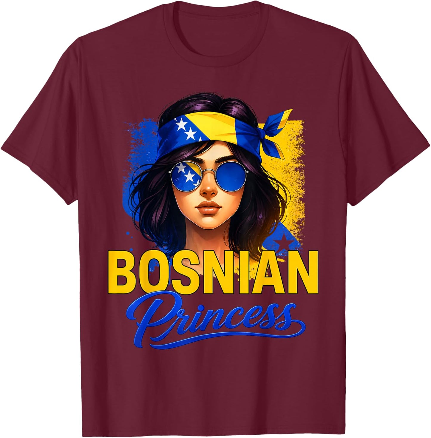 Bosnian Princess Girl Cute Bosnia Flag Pride Women Kids T-Shirt - T-Shirt | Maroon