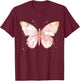 Pink Watercolor Flower Butterfly T-Shirt - T-Shirt | Maroon