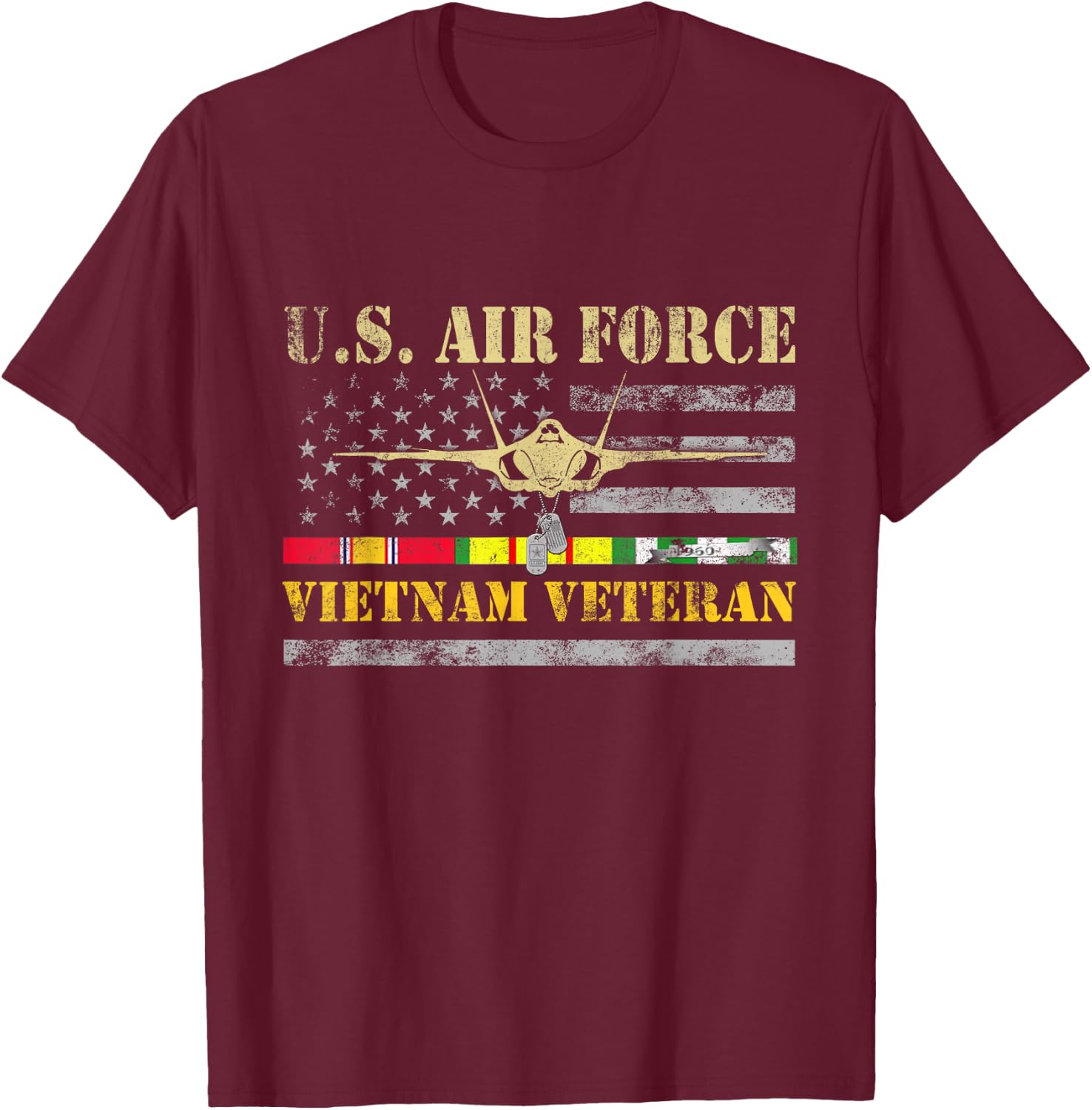 U.S Air Force Vietnam Veteran Shirt USAF Veteran Flag Gift T-Shirt - T-Shirt | Maroon