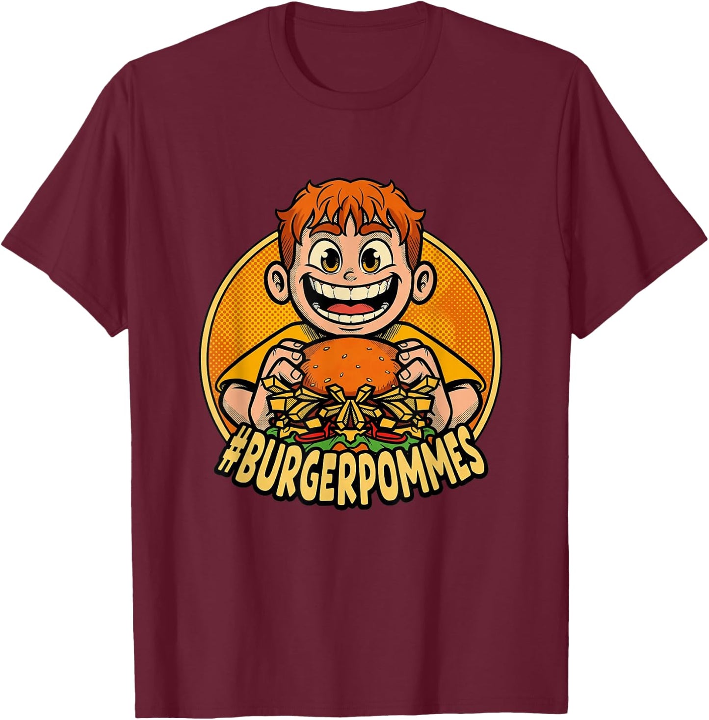Burger.Pommes Comic Stil Fast Food Snack T-Shirt - T-Shirt | Maroon