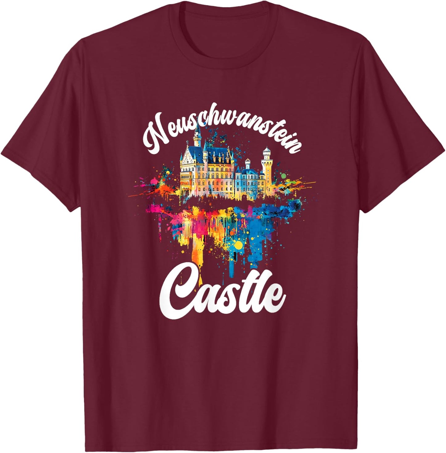 Schloss Neuschwanstein Bunt Künstlerisch Märchenschloss T-Shirt - T-Shirt | Maroon