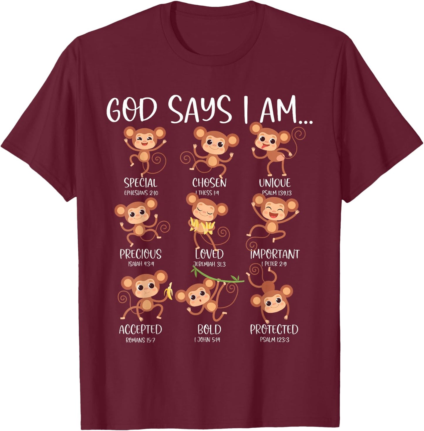 God Say I Am Love Monkeys Cute Bible Quotes Cute Monkey Love T-Shirt - T-Shirt | Maroon