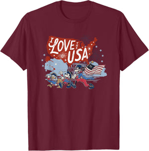Disney Mickey Mouse & Friends I Love The USA Fourth of July T-Shirt - T-Shirt | Maroon