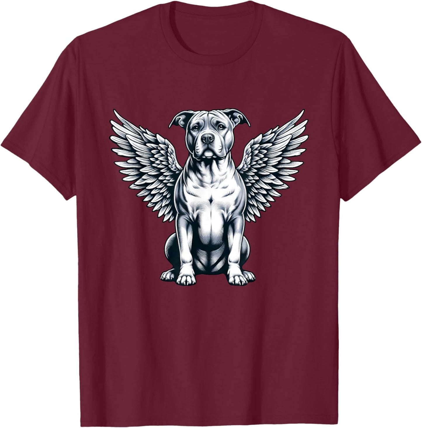 Pitbull Angel Dog with Wings T-Shirt - T-Shirt | Maroon